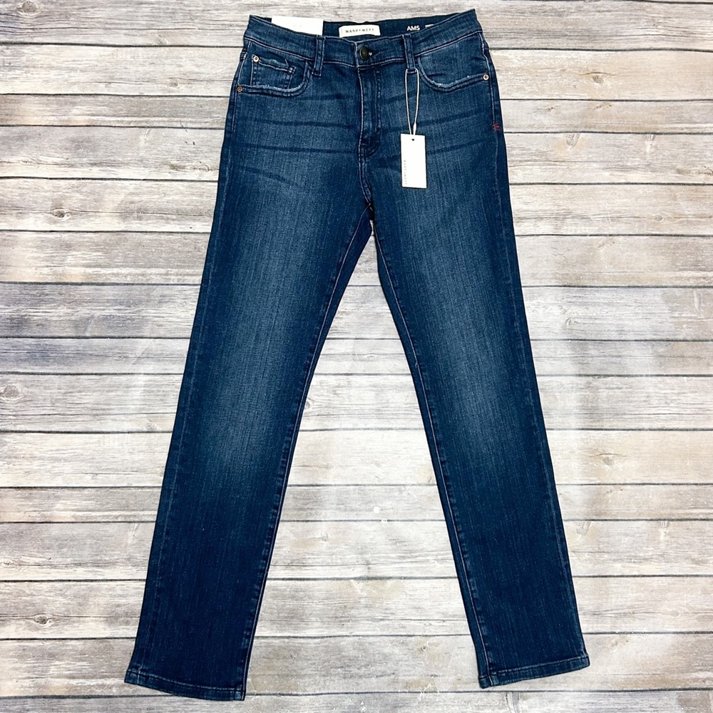 Warp Weft Dark Indigo Amsterdam Slim Straight Girl Adjustable Waist Jeans NWT 14